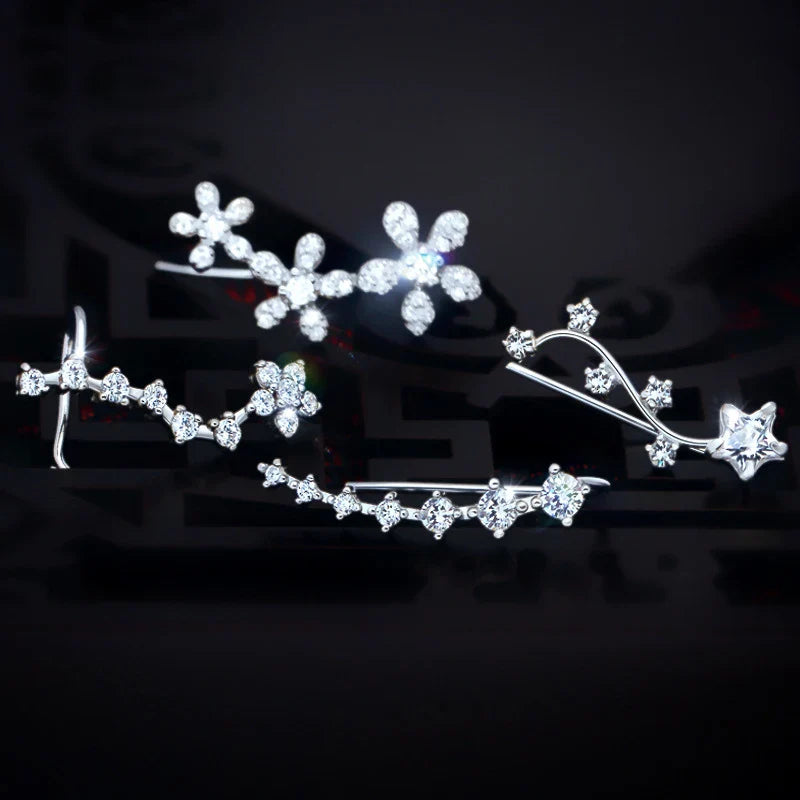Orecchini a clip di lusso per donna, orecchini in argento sterling 925 con zirconi abbaglianti