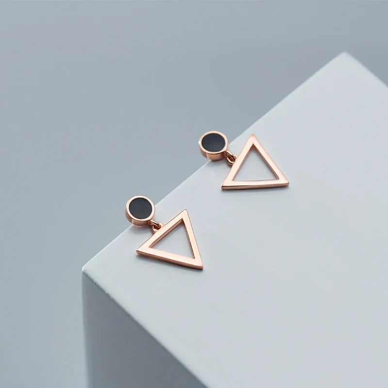 Orecchini pendenti geometrici a triangolo in argento sterling 925, semplici e rotondi, neri