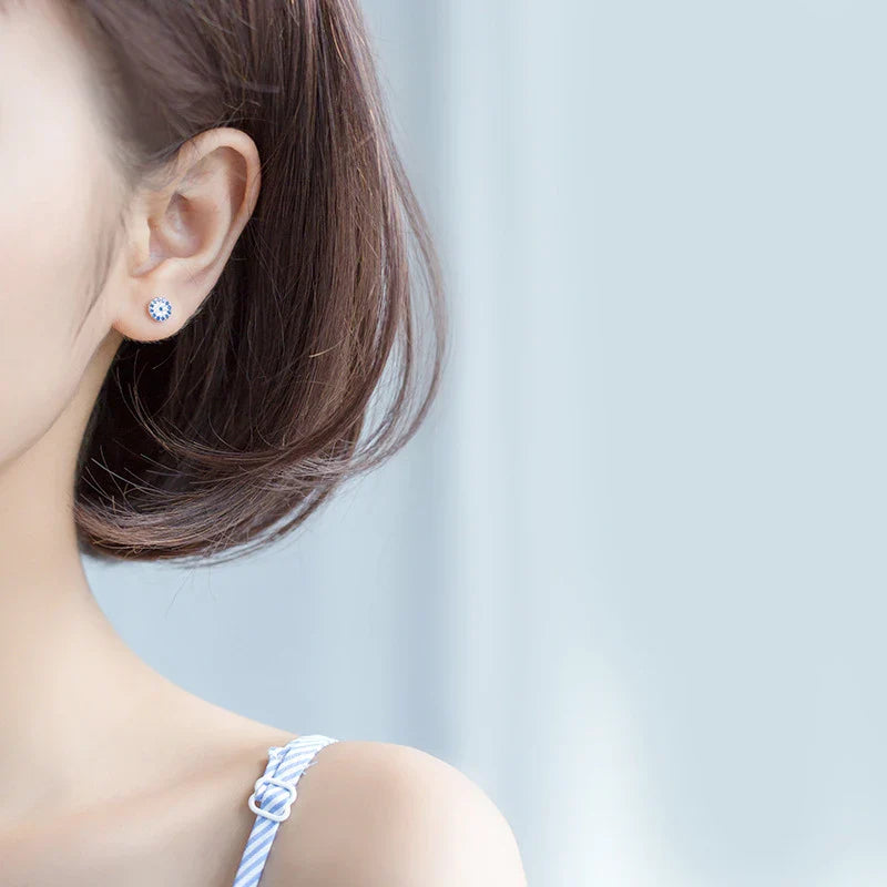 925 Sterling Silver Blue Zirconia Eyes Stud Earrings for Women