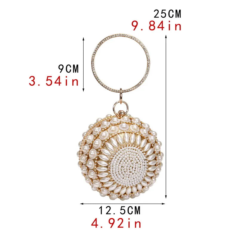 Pochette in cristallo e metallo con diamanti a sfera