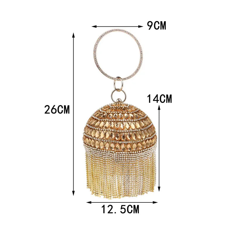 Pochette in cristallo e metallo con diamanti a sfera