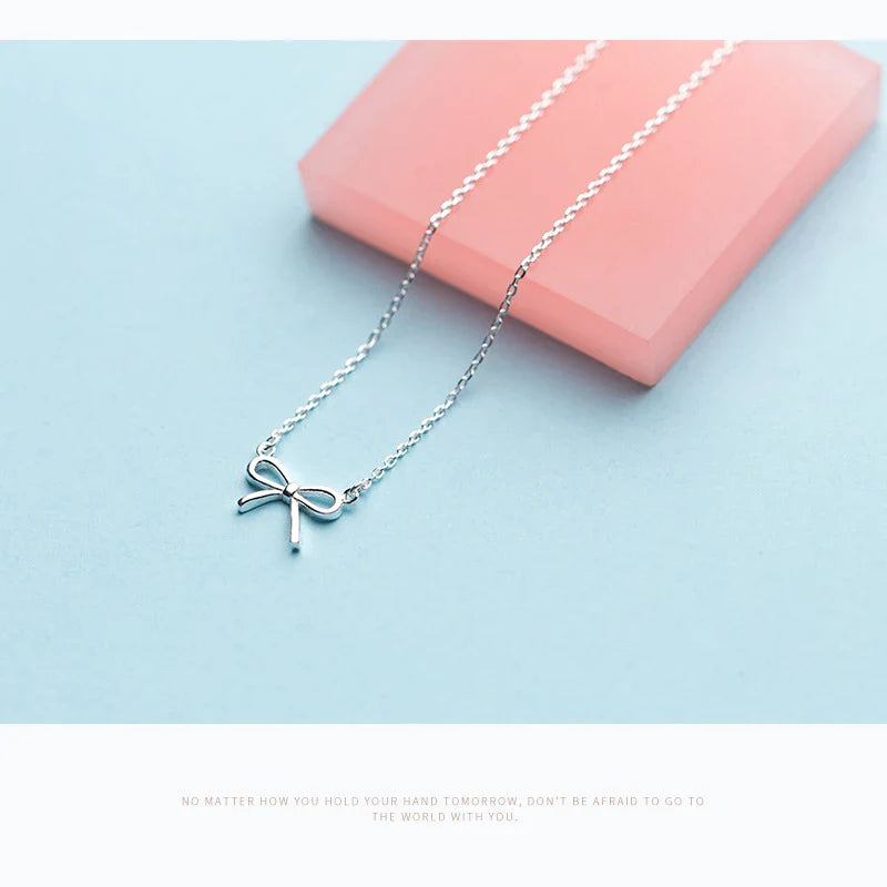 925 Sterling Silver Elegant Bowknot Necklace Pendant for Women