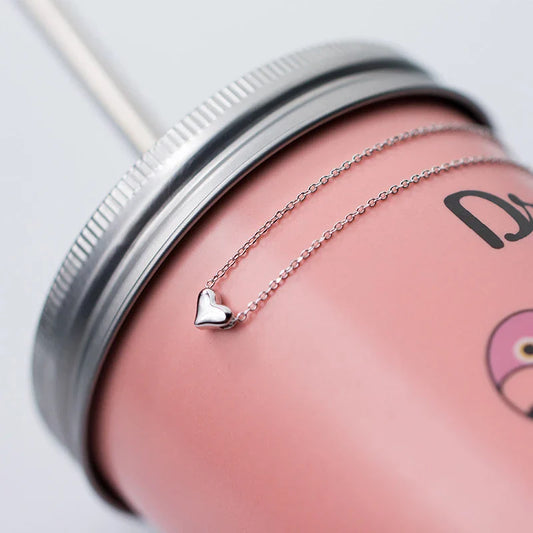 Collana con catena a cuore per donna, ciondolo alla moda in argento sterling 925, design d'amore