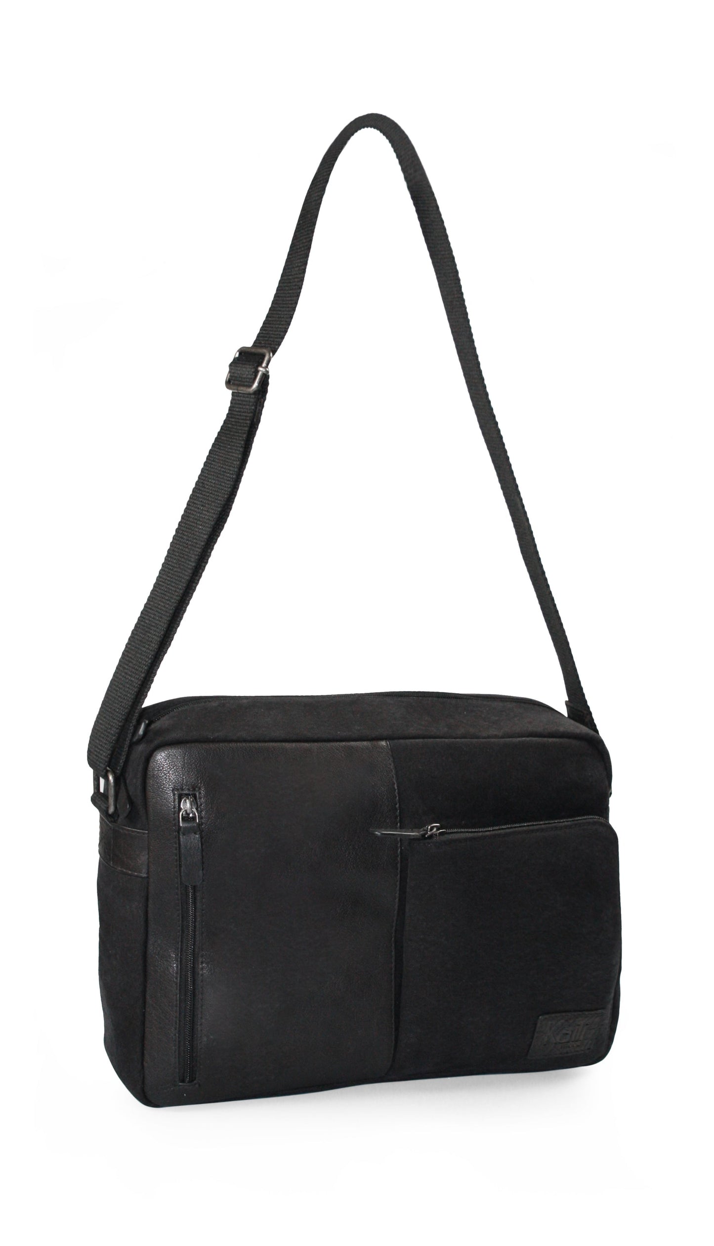 K0022AB | Messenger aus Canvas/Echtleder, Vollnarbenleder, Volant -
