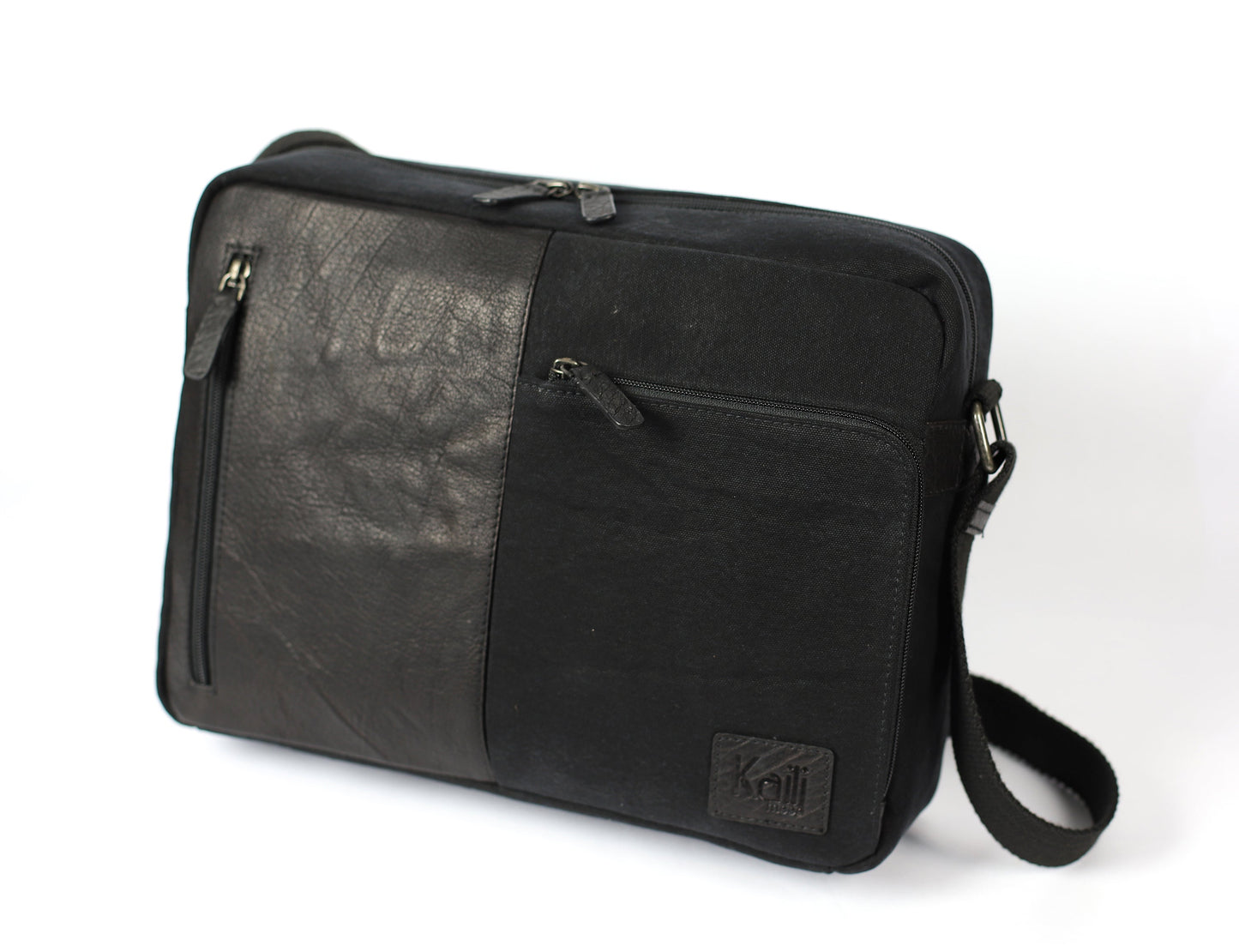 K0022AB | Messenger aus Canvas/Echtleder, Vollnarbenleder, Volant -