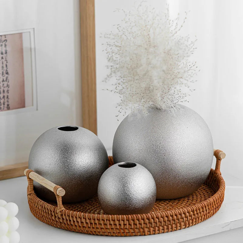 CAPIRON Golden Sliver Frosted Ceramic Ball Vase Luxus Wohnzimmer Tisch Haus Dekoration Zubehör Nordische Moderne Ästhetik
