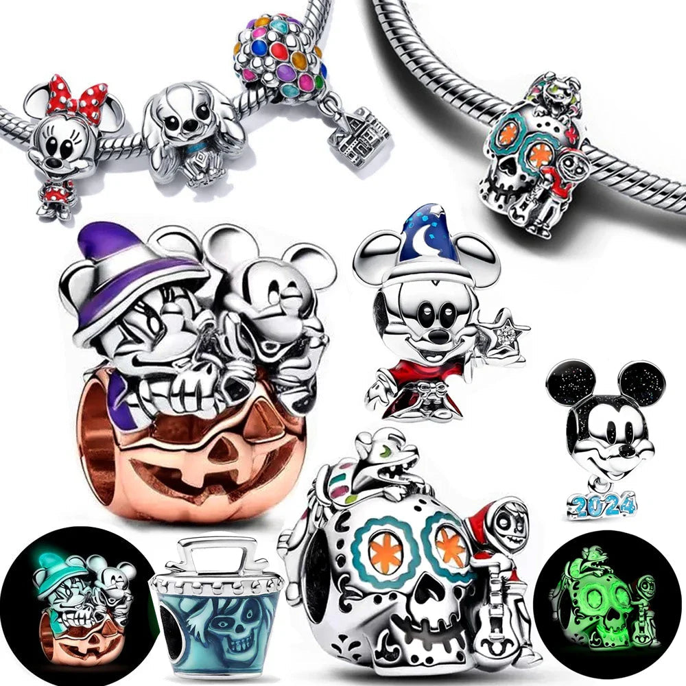 Charm in argento 925 con Sirenetta, Re Leone, Aladdin, Winnie e altri personaggi, compatibili con bracciale Pandora.