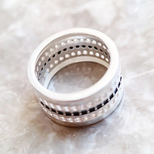 Anello Entinity con pavé nero e bianco, stile europeo, glamour, moda, ottimo regalo per donna, in argento sterling 925.