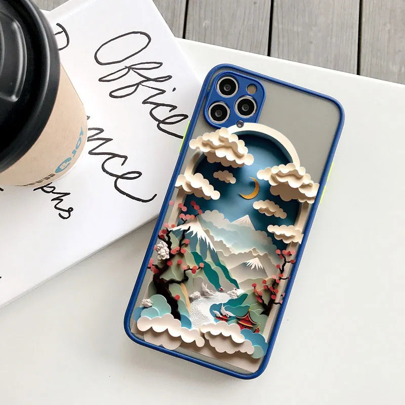 Custodia per telefono con stampa orizzontale per iPhone 15 14 11 12 13 Pro Max Mini XS X XR 7 8 Plus SE2 Creative Mountains Cover antiurto