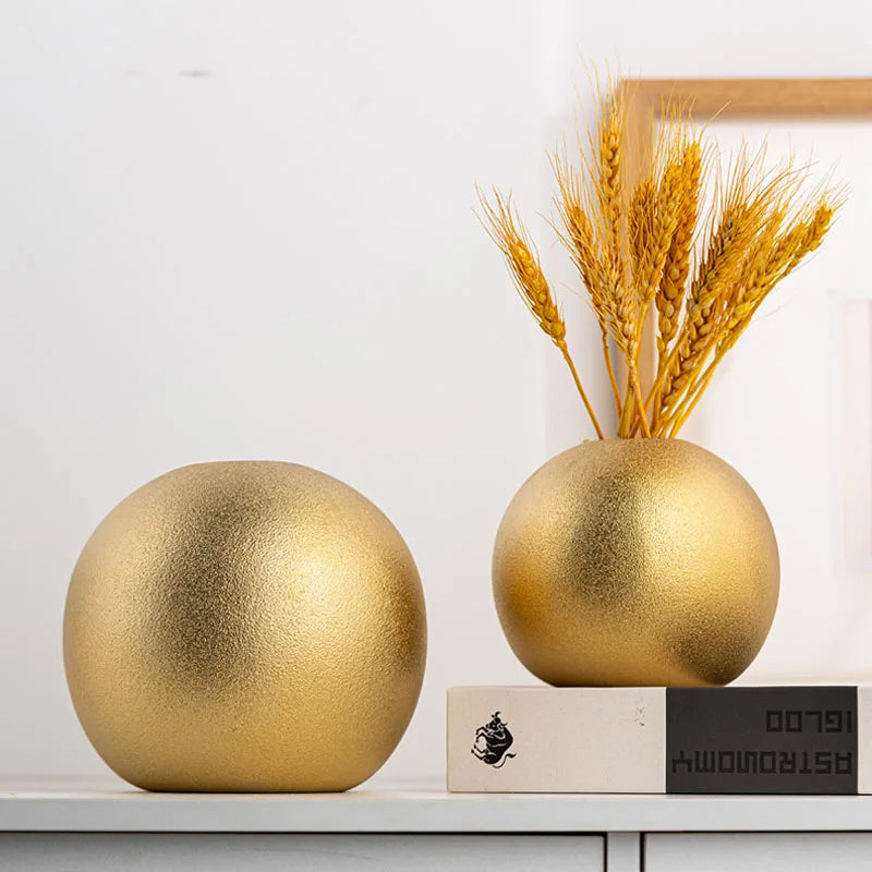 CAPIRON Golden Sliver Frosted Ceramic Ball Vase Luxus Wohnzimmer Tisch Haus Dekoration Zubehör Nordische Moderne Ästhetik