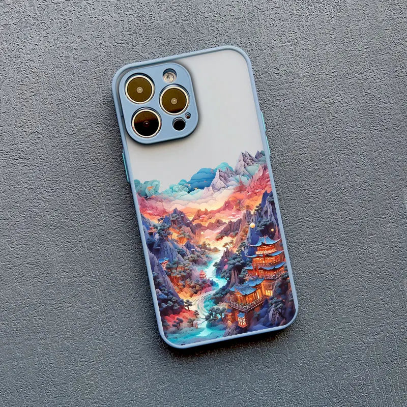 Custodia per telefono con stampa orizzontale per iPhone 15 14 11 12 13 Pro Max Mini XS X XR 7 8 Plus SE2 Creative Mountains Cover antiurto