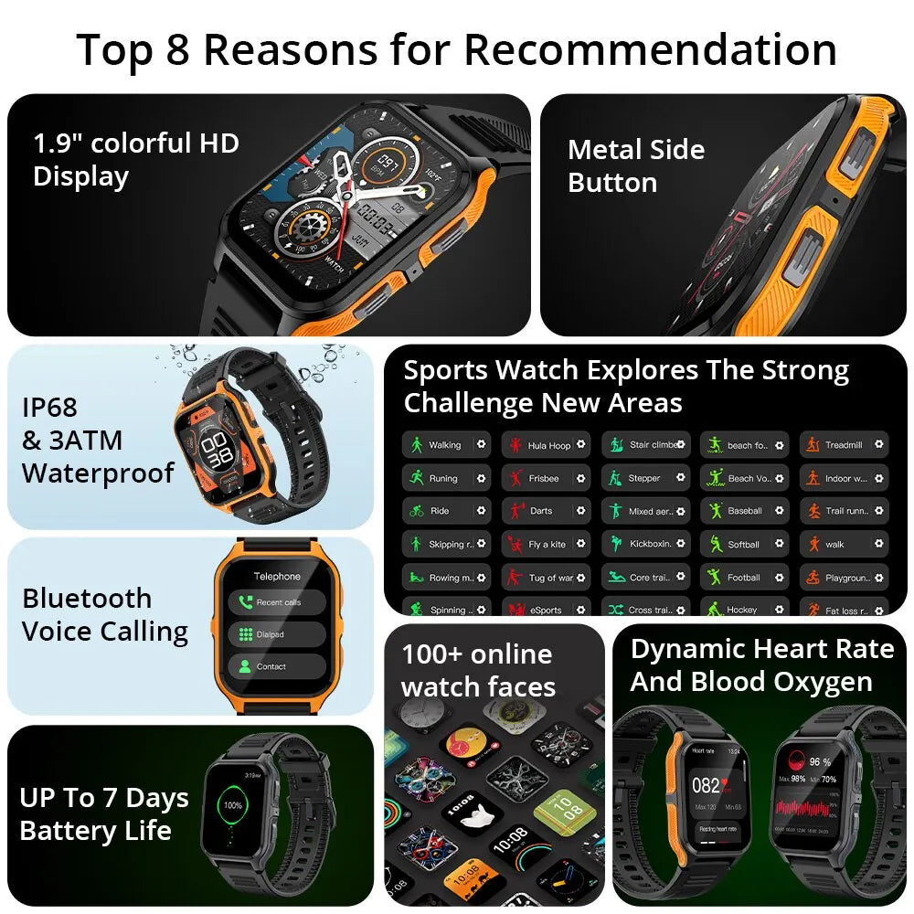 P73 1,9" Militär-Smartwatch IP68 wasserdicht