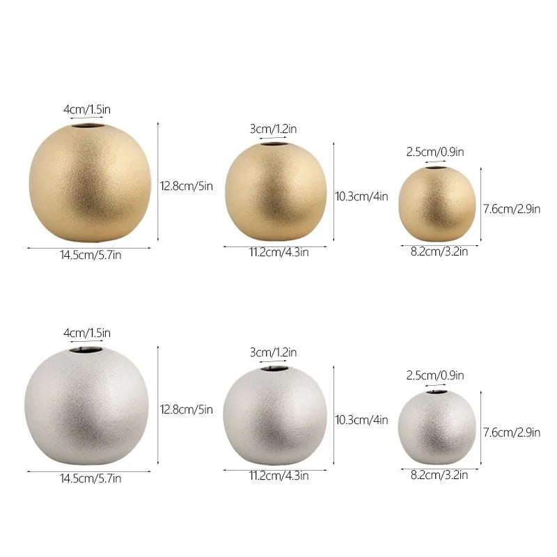 CAPIRON Golden Sliver Frosted Ceramic Ball Vase Luxus Wohnzimmer Tisch Haus Dekoration Zubehör Nordische Moderne Ästhetik