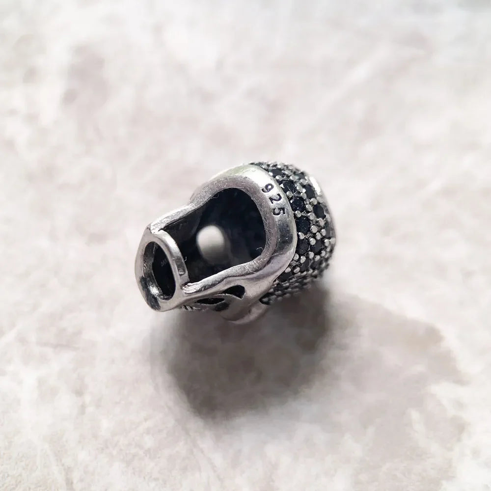 Perlina pavé con teschio grande in argento sterling 925, accessori fai da te, regalo di alta qualità con foro grande, scheletro vintage europeo
