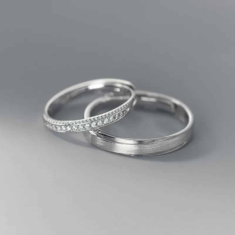 925 Sterling Silver Cassic Frosted Trendy Lovers Couple Ring For Women