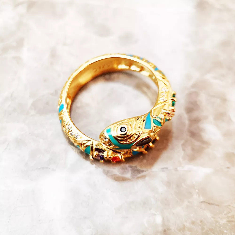 Anello a forma di serpente magico dorato, classico gioiello di moda europea per donna, regalo in argento sterling 925