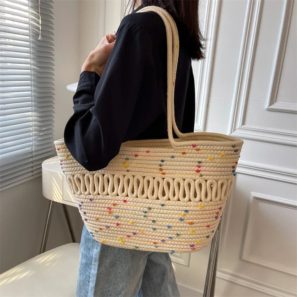 Borsa da spiaggia casual in paglia e cotone ecologico