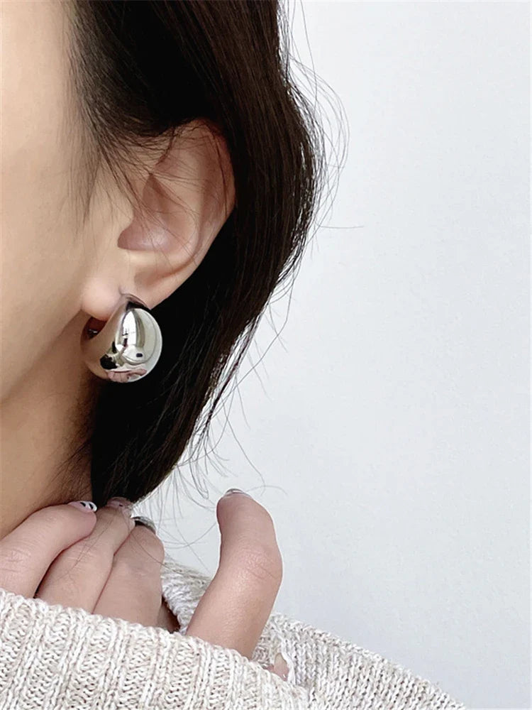 Orecchini a forma di luna semicircolare in oro e argento, spessi, a forma di C, per donna