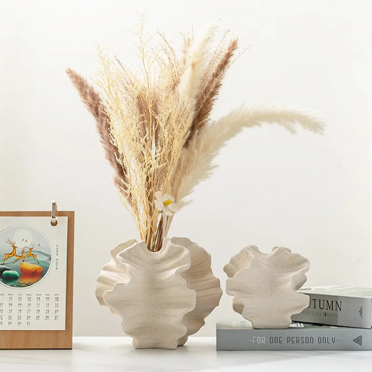 CAPIRON Vaso in ceramica color corallo, arte nordica, beige opaco, contenitore per fiori, erba della pampa, centrotavola per soggiorno.