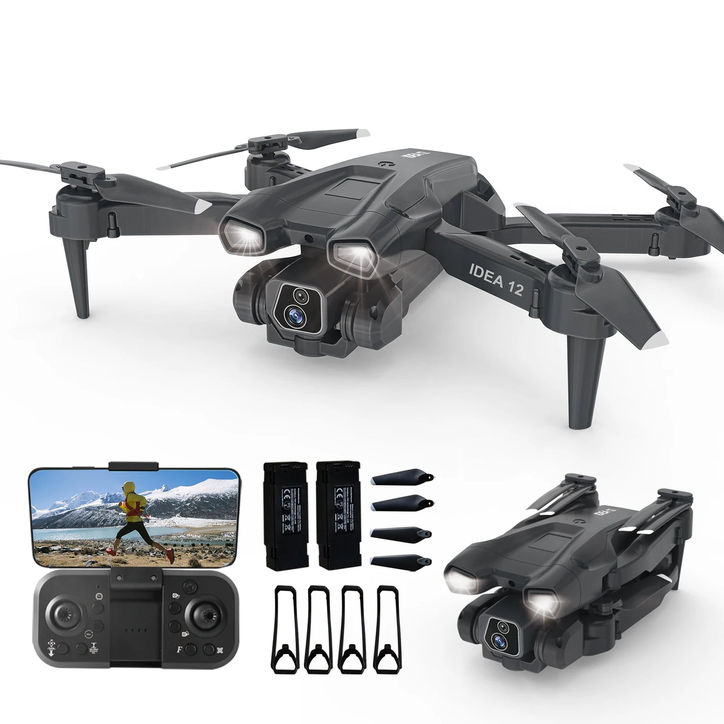 IDEA12 mini Drone 1080P HD Camera 2 Batteries Foldablef RC Quadcopter 2.4G WiFi FPV Optical Flow for Kids Gift CO