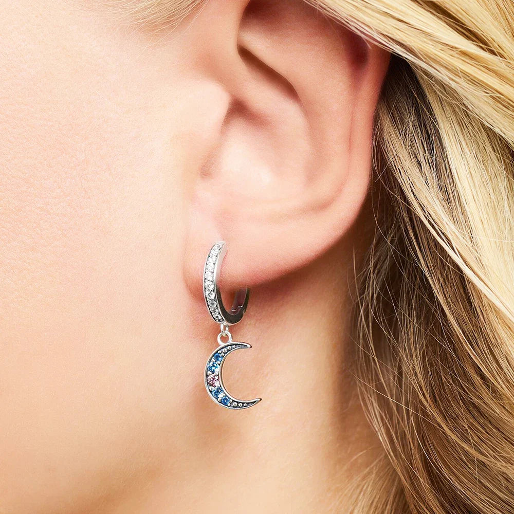 Royalty Stern & Mond Scharnier Creolen Böhmen Feiner Schmuck für Frauen Glücksbringer aus 925 Sterling Silber