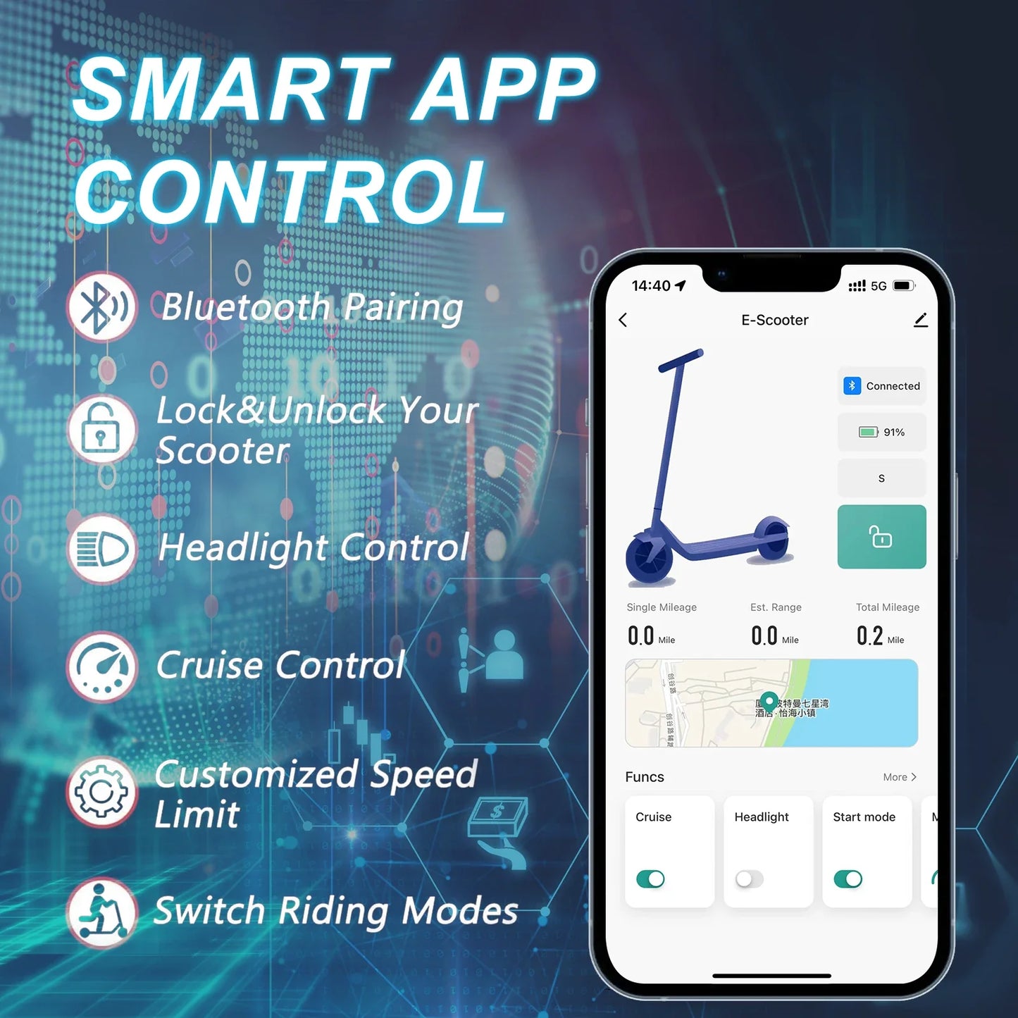 Elektroroller 365TUYA, Höchstgeschwindigkeit 31 km/h, 25 km, Akku 36 V 7,5 Ah, faltbar und tragbar