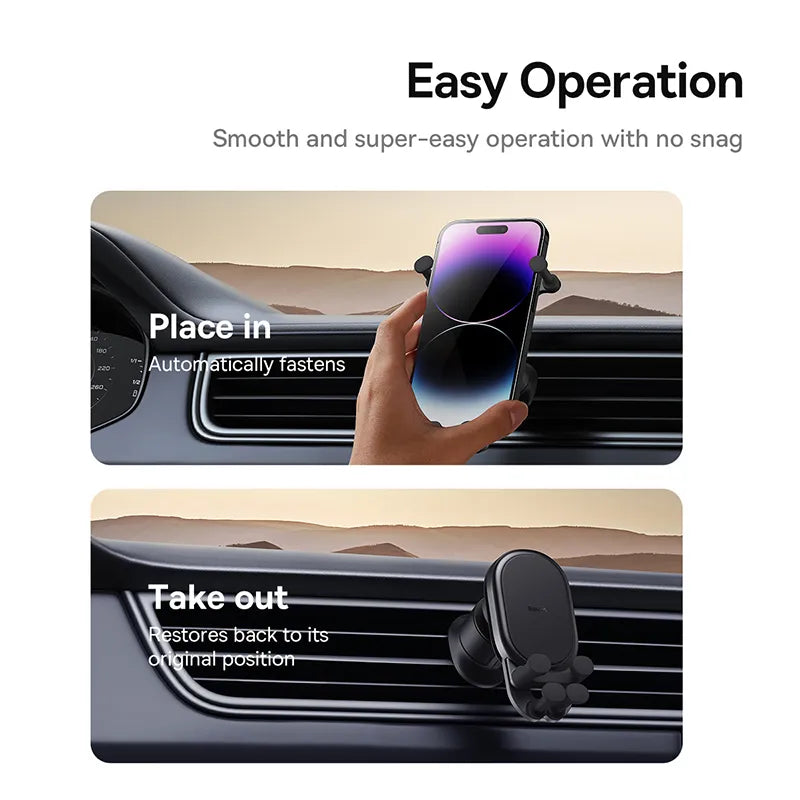 Supporto per telefono da auto Baseus Gravity Auto ripristinabile nella bocchetta dell'aria dell'auto Supporto in silicone per iPhone Xiaomi Samsung Supporto per cellulare da auto