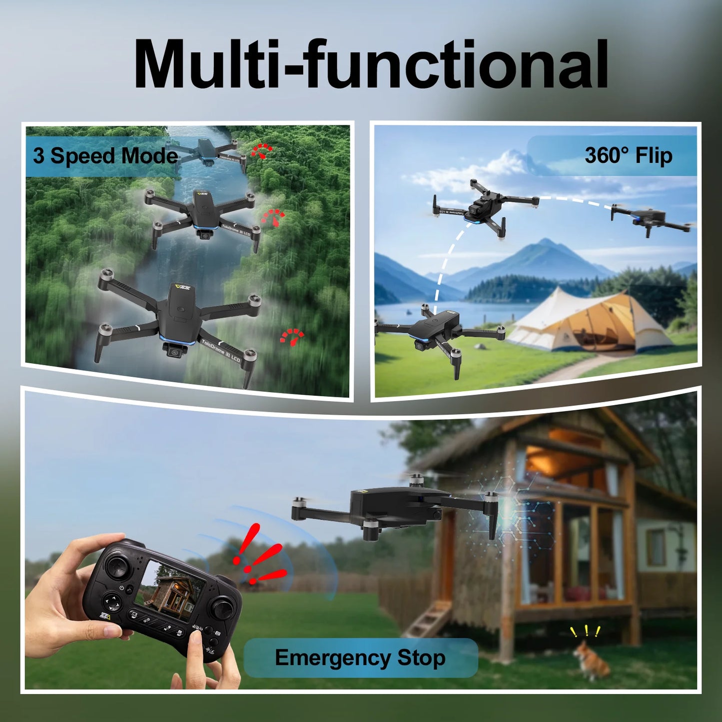 TD31LCD Drone RC Quadcopter with 320*240 LCD Screen Brushless UAV Optical Flow for Adult Beginner  Digital Image Transmission CO