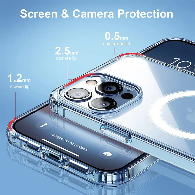 Custodia trasparente per telefono con ricarica magnetica senza fili Magsafe per iPhone 15 14 13 12 11 Pro Max Mini X XS XR 7 8 Plus, rigida e antiurto.