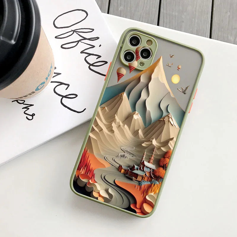 Custodia per telefono con stampa orizzontale per iPhone 15 14 11 12 13 Pro Max Mini XS X XR 7 8 Plus SE2 Creative Mountains Cover antiurto