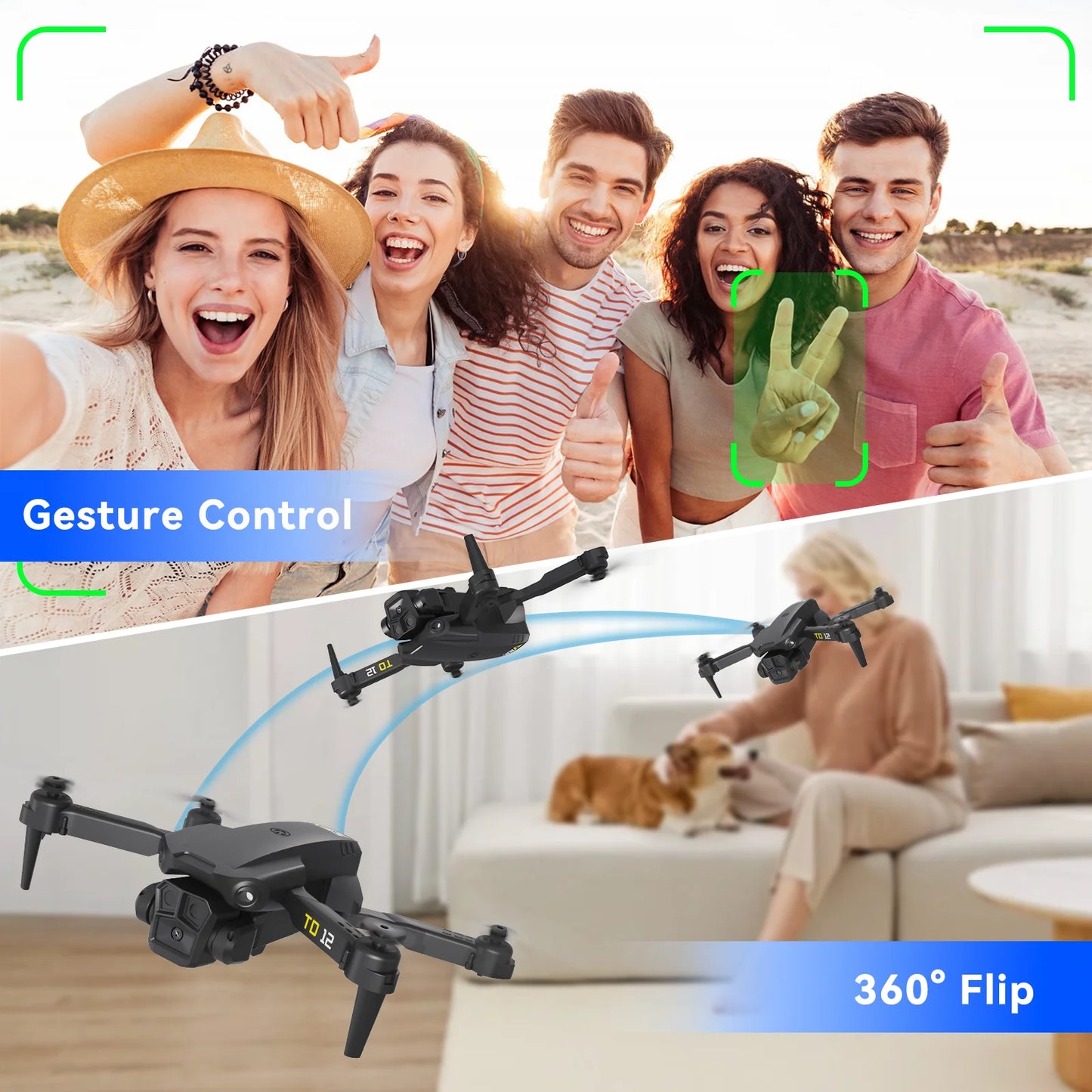 TD12 Drone 90° Adjustment 720p HD Dual Camera Optical Flow Positioning 360° Flip Remoted Control Quadcopter Toys RC Aircraft