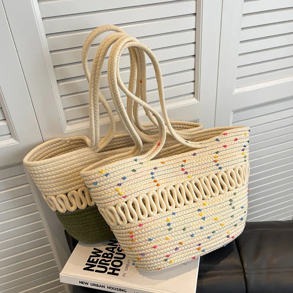 Borsa da spiaggia casual in paglia e cotone ecologico