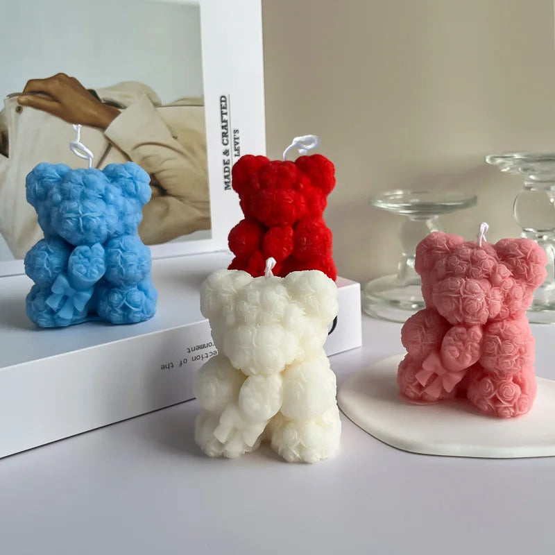 Candele creative per aromaterapia a forma di orso di rose 3D
