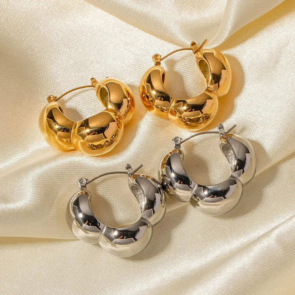 Orecchini a bottone ovali geometrici in acciaio inossidabile placcato oro 18k impermeabili