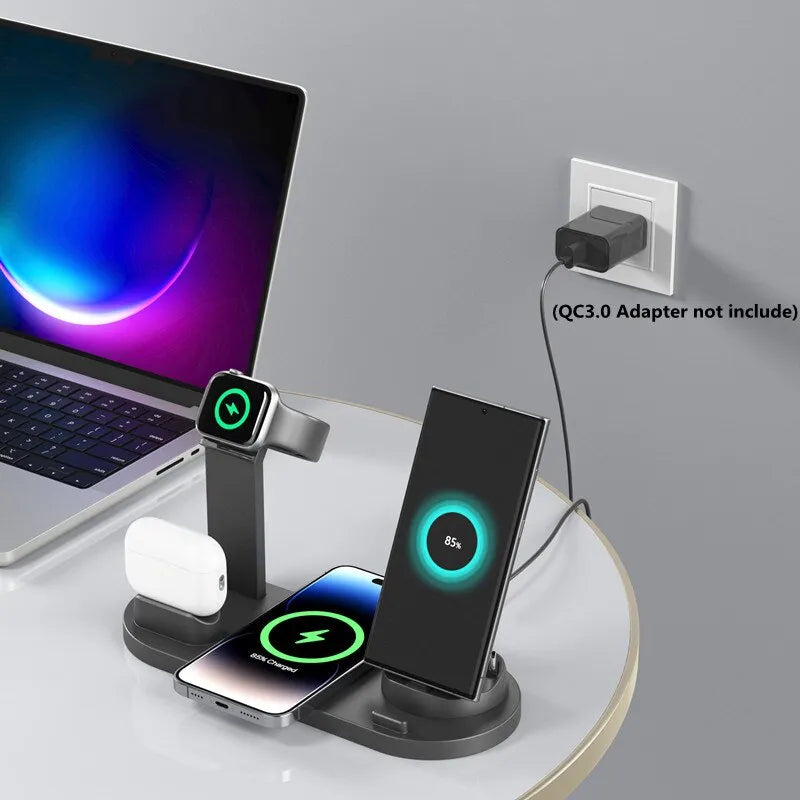 5 in 1 Caricabatterie Senza Fili Supporto Pad per iPhone 15 14 13 12 11 X Apple Watch Airpods Caricabatterie per Telefono da Tavolo Stazione di Ricarica Rapida