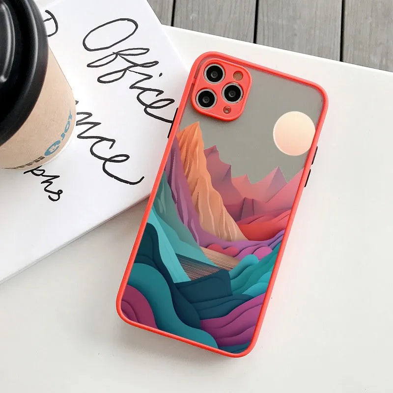 Custodia per telefono con stampa orizzontale per iPhone 15 14 11 12 13 Pro Max Mini XS X XR 7 8 Plus SE2 Creative Mountains Cover antiurto