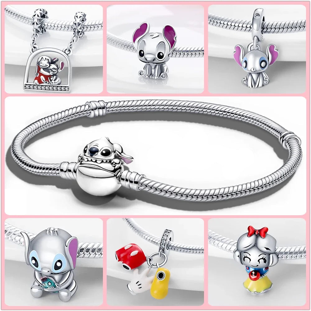 Charms in argento 925 della serie Lilo e Stitch adatti al bracciale Pandora