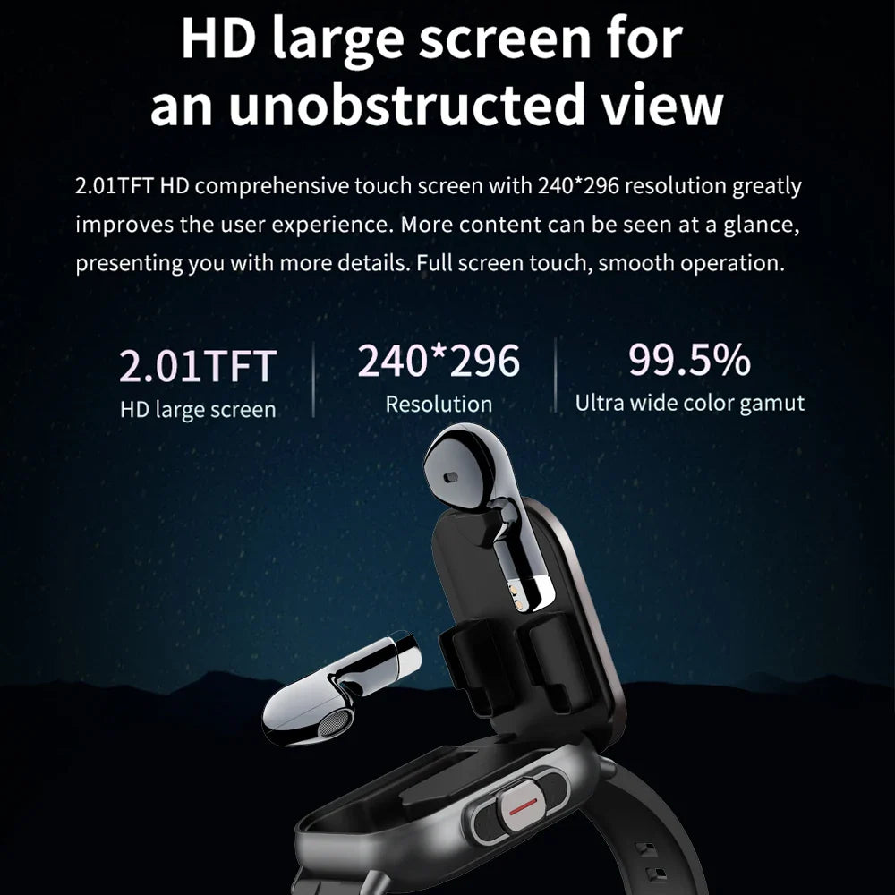 T82 Smart Watch 2 in 1 mit Ohrhörern und 2-Zoll-Touchscreen