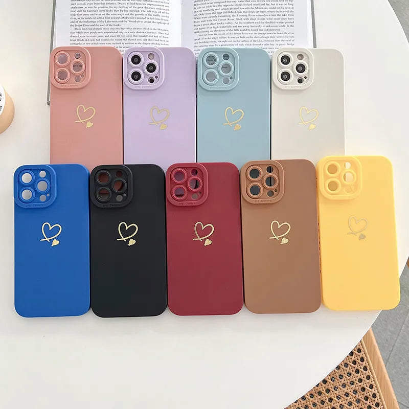 Custodia in silicone color caramella Ottwn per iPhone 14 Pro Max 11 12 13 Pro X XR XS Max 7 8 Plus con cornice a forma di cuore e copertina morbida