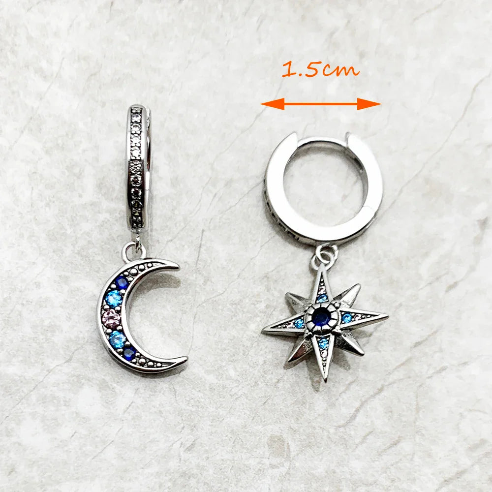 Royalty Stern & Mond Scharnier Creolen Böhmen Feiner Schmuck für Frauen Glücksbringer aus 925 Sterling Silber