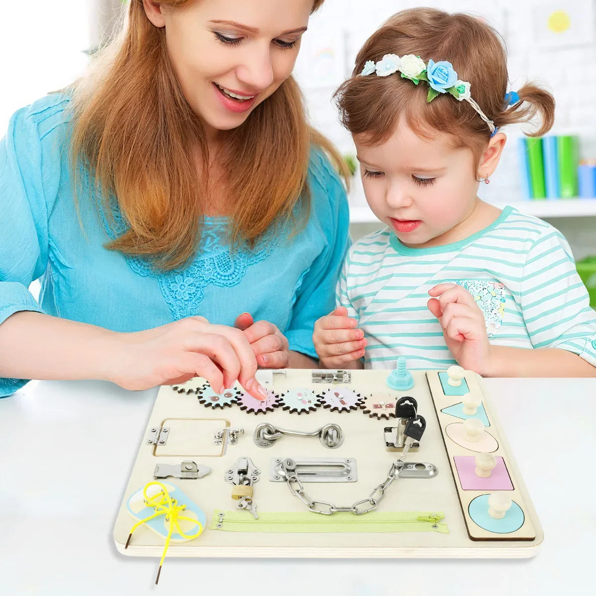 Montessori Wooden Sensory Board Portable with Lock Latches for Toddlers