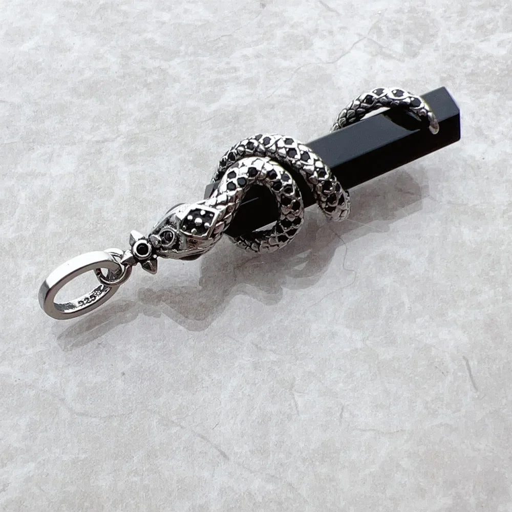 Pendant Snake with Neroened Onyx New Jewelry 925 Sterling Silver Accessories Vintage Gift For Men Women