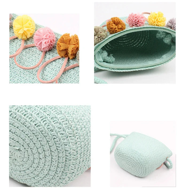 Borsa estiva in paglia con tracolla mini in rattan floreale fatta a mano