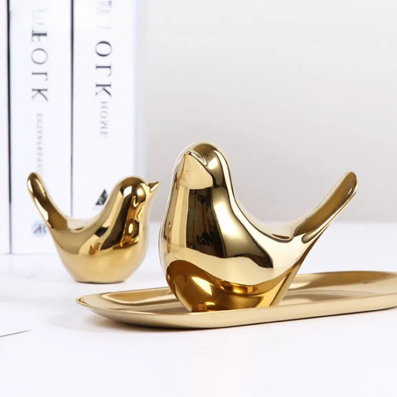 Bird Figure 4 Sizes Nordic Ceramic Gold Statue
