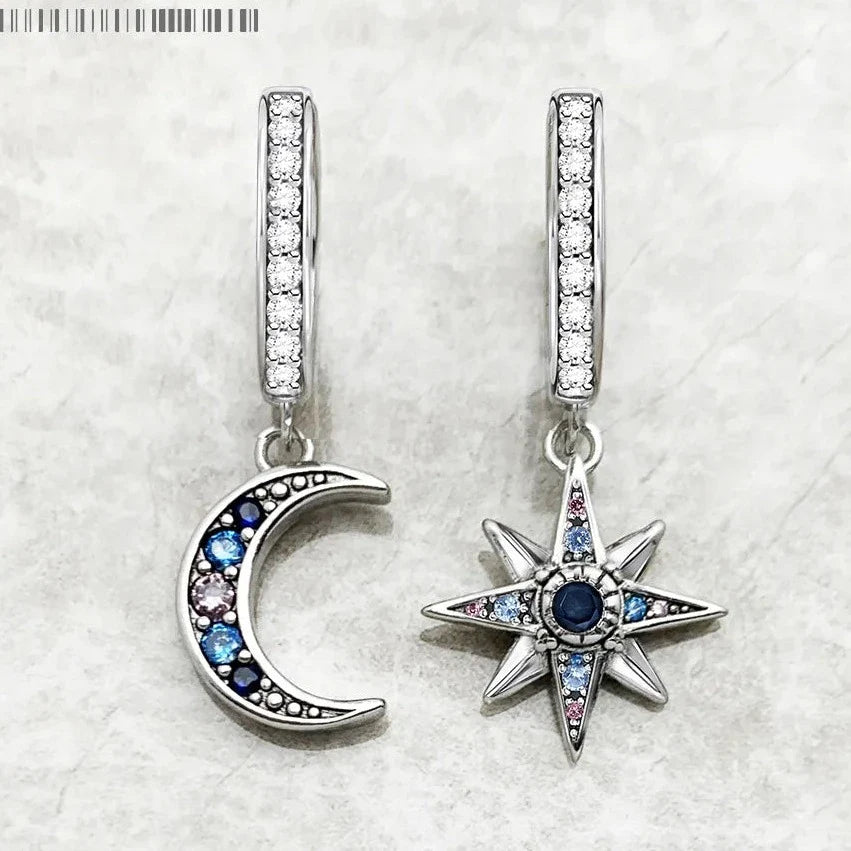 Royalty Stern & Mond Scharnier Creolen Böhmen Feiner Schmuck für Frauen Glücksbringer aus 925 Sterling Silber