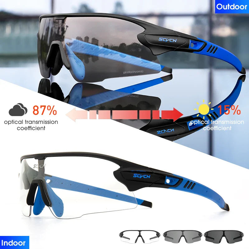 SCVCN Mountainbike-Brille Sport Herren Sonnenbrille Photochrome Fahrradbrille MTB Straßenlauf UV400 Protezione Eyewear