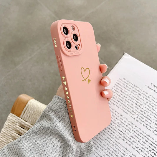 Custodia in silicone color caramella Ottwn per iPhone 14 Pro Max 11 12 13 Pro X XR XS Max 7 8 Plus con cornice a forma di cuore e copertina morbida