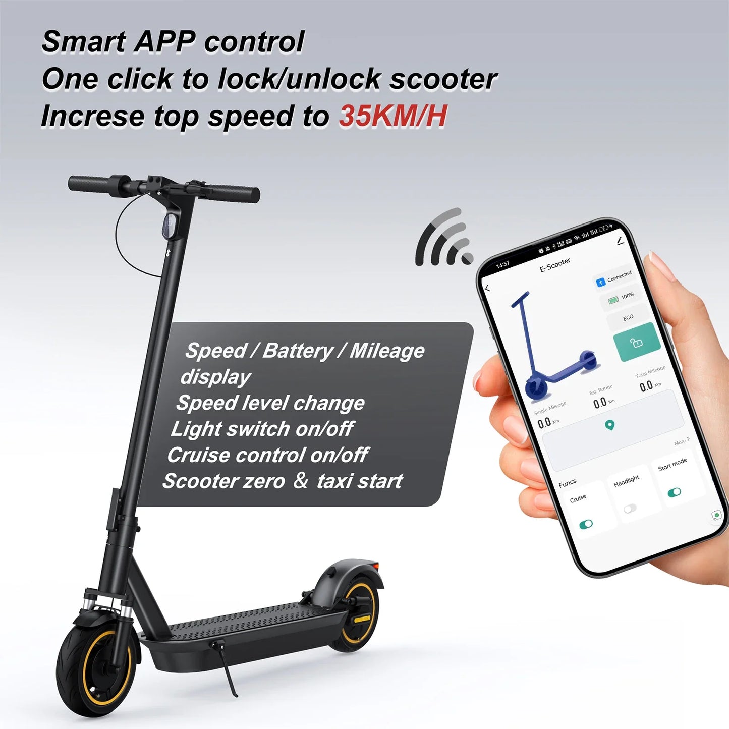 Monopattino elettrico ESMAX 1000W, autonomia massima 45 km, APP intelligente, batteria 14,5 AH, ruote da 10 pollici