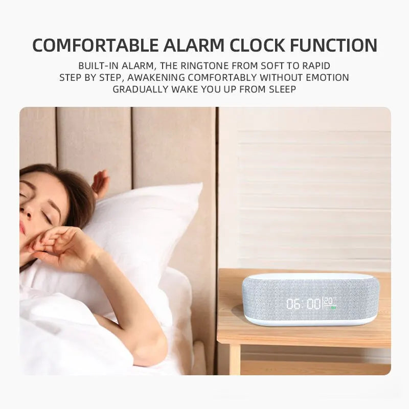 Caricabatterie senza fili con sveglia, luce LED, termometro, auricolari, caricabatterie per telefono, stazione di ricarica rapida da 15 W per iPhone Samsung