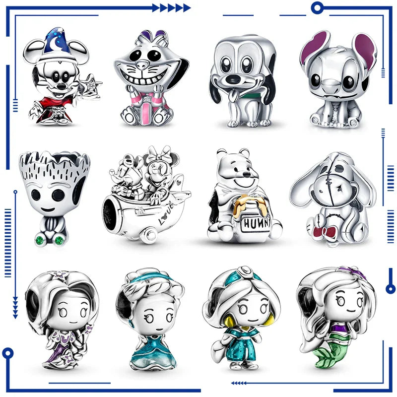 Disney-Charm, 925er Silber, Cinderella, Schneewittchen, Die Schöne und das Biest und andere Charaktere, passend für Pandora-Armband